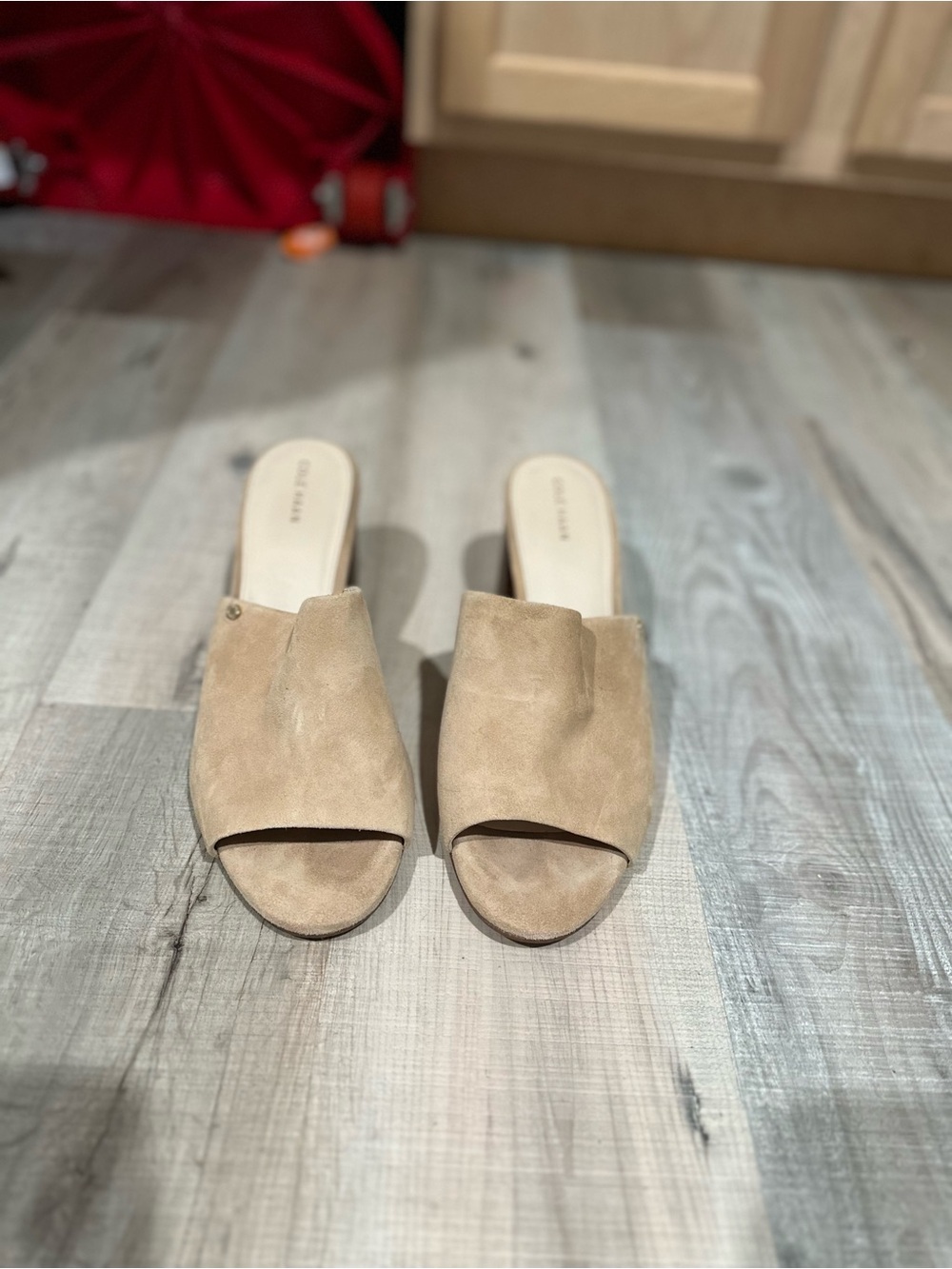 Cole Haan Beige Suede Open-Toe Slide Mules